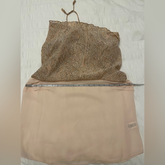 REBECCA TAYLOR Sleeveless Lined Pullover Blouse Ruffle Floral Crinkle Metallic - Picture 15 of 16